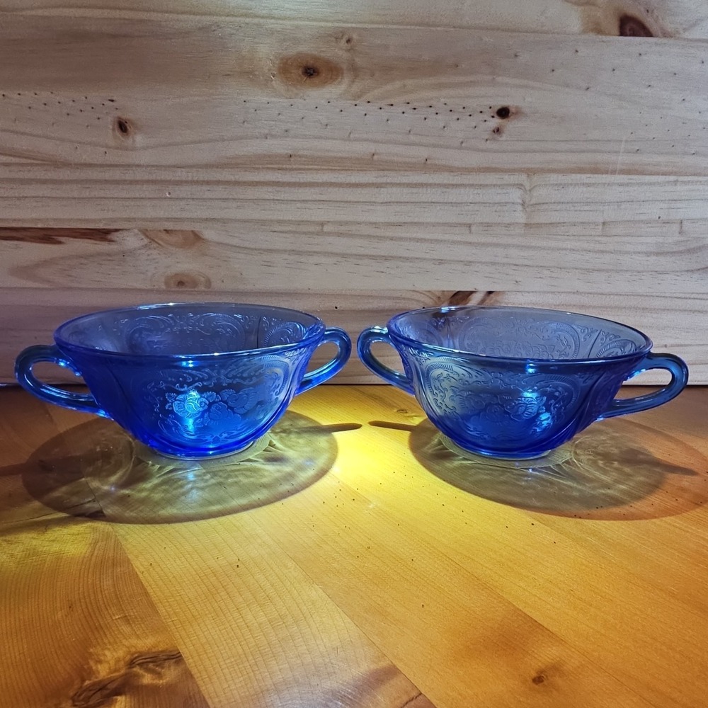 VINTAGE Set 1930'S HAZEL ATLAS "ROYAL LACE" COBALT BLUE Glass BOWL - EXCELLENT